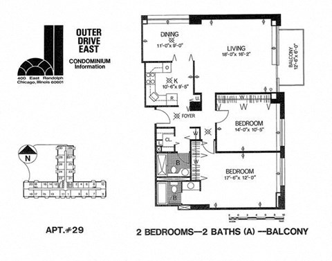 Floor plan for 2 beds, 2 baths